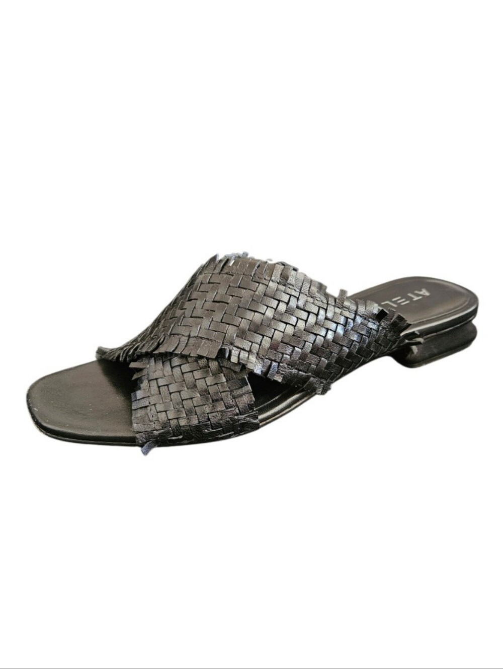 Ateliers Garbo Black Leather Woven Sandals Size 40